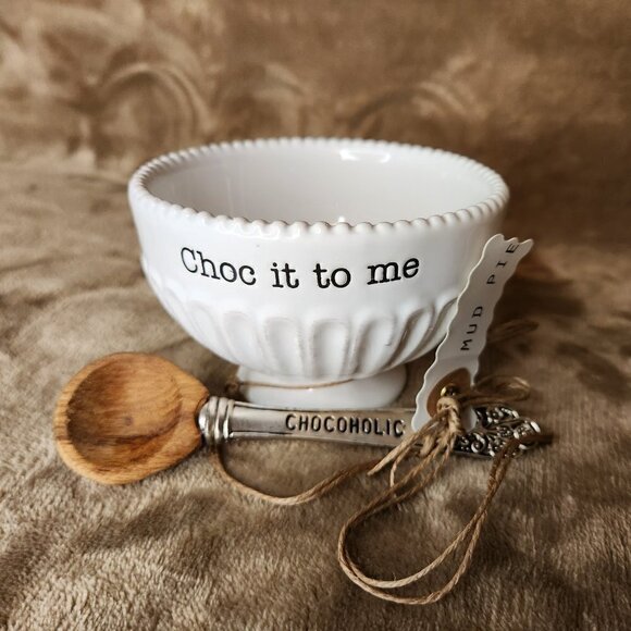 Mud Pie "Choc it to Me" Bowl & Spoon, Circa 2017 - Picture 1 of 2
